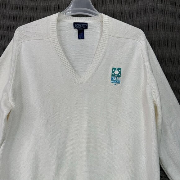 Lands End Mens size XL White V-Neck Pullover Sweater With Bell Leadership Logo - Picture 7 of 10